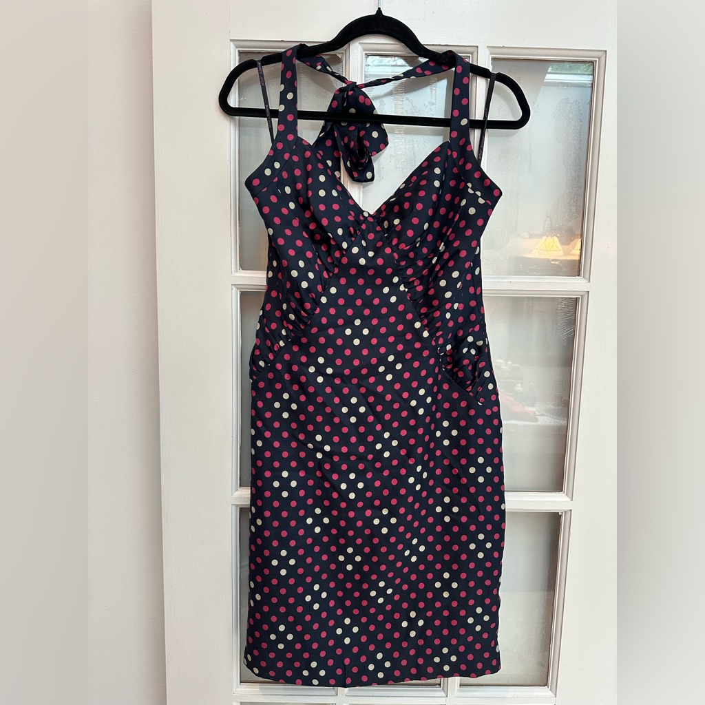 Vintage Betsey Johnson Y2k 90’s Silk Polka Dot Retro Pinup Dress Size 8 Medium M